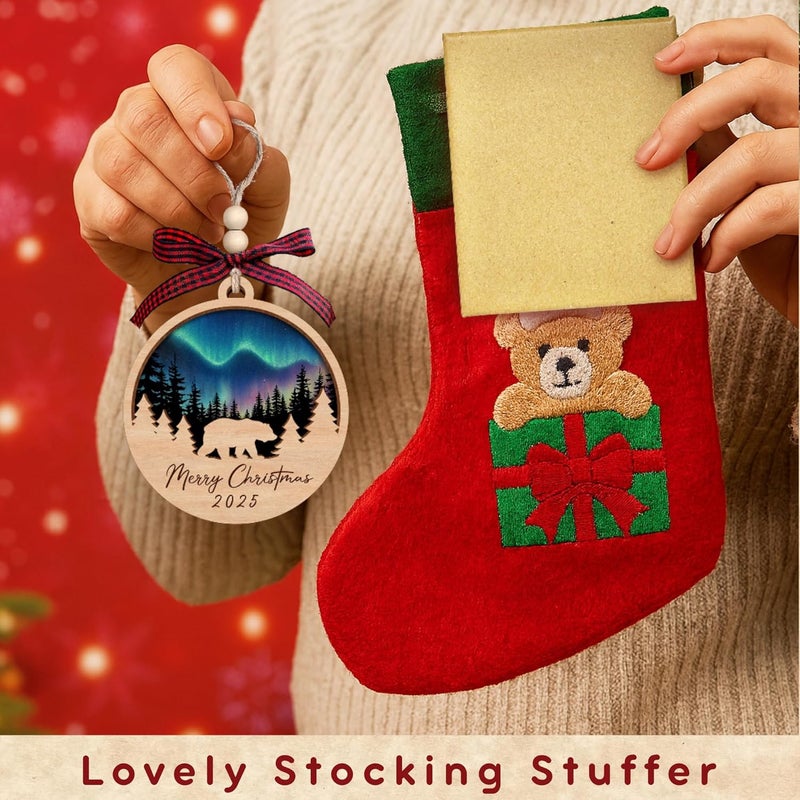 TEEBIM Bear Ornament - Bear Christmas Ornament 2025 - Bears Gifts for Women Men, Gifts for Bears Lovers - Wood Animal Ornaments for Christmas Tree - Image 4